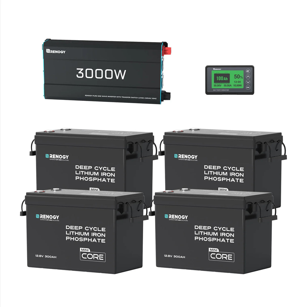 15,36Kwh Off-Grid Power System | 3000W Inverter, 4*300Ah Lithium Battery