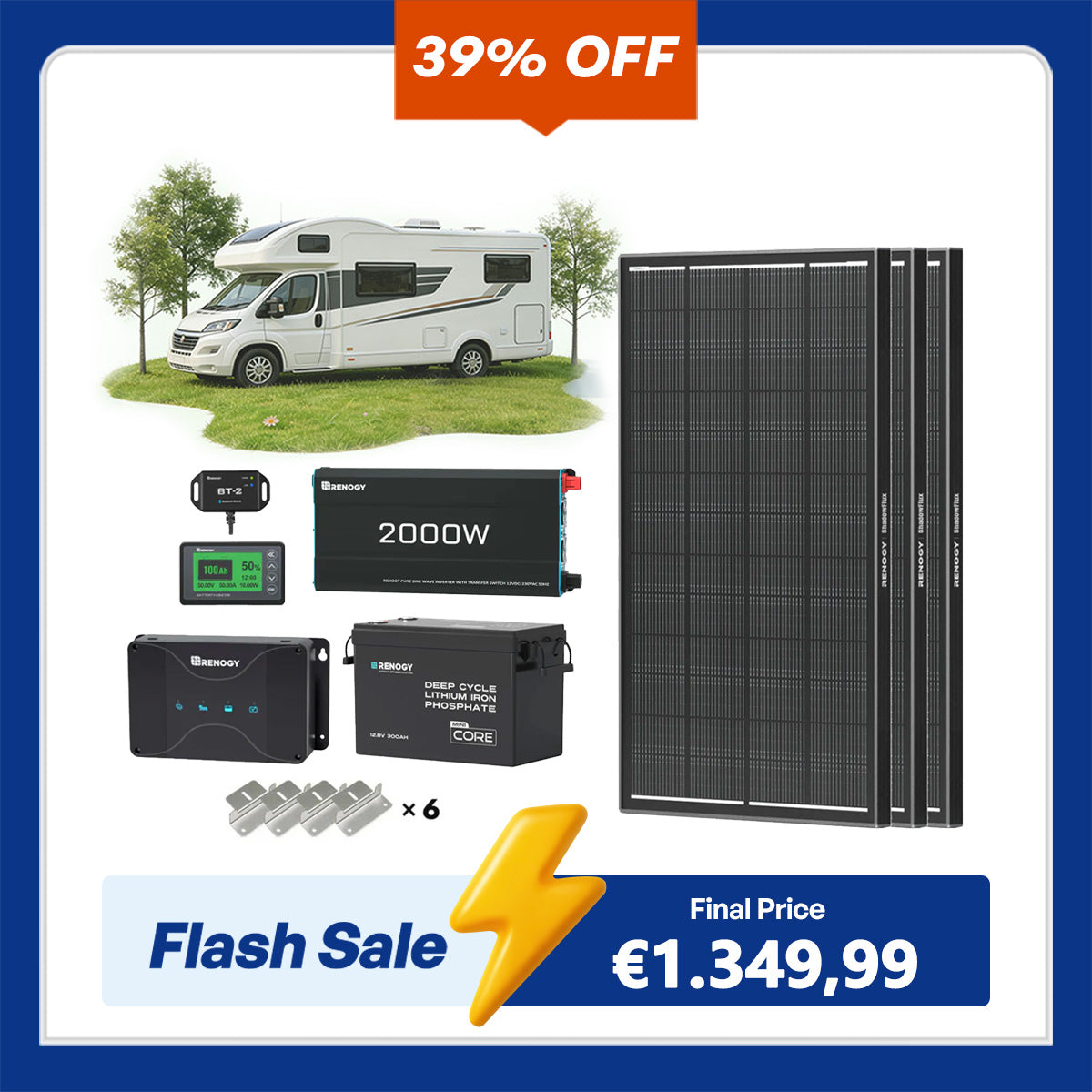 3,84Kwh Caravan Power System| 2000W Inverter, 50A Battery Charger