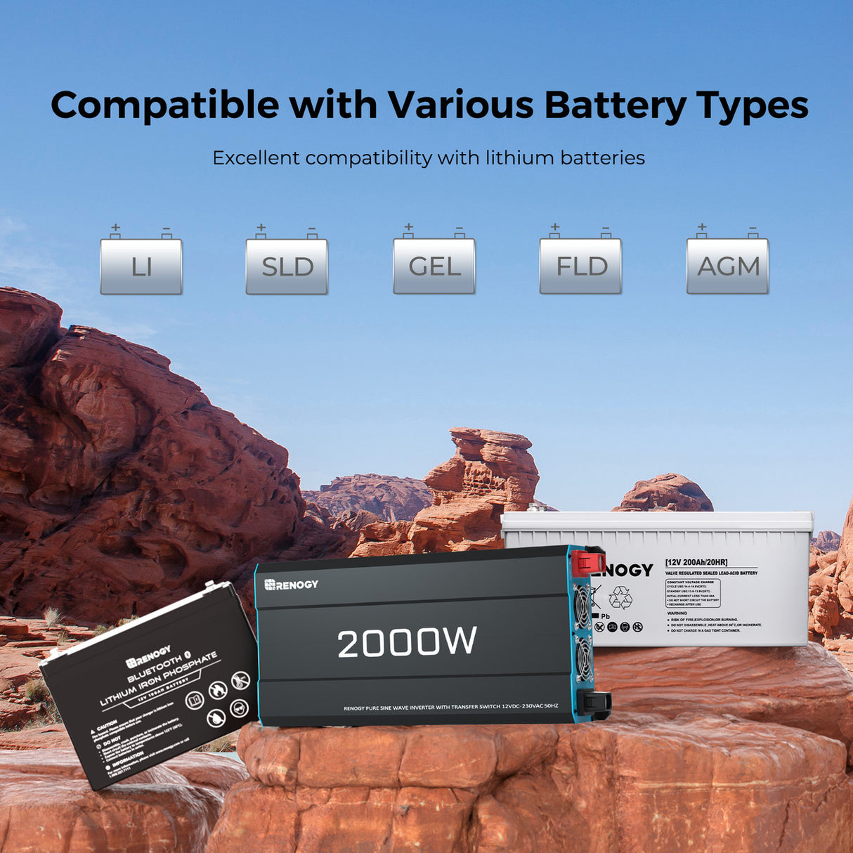 2000W 12V Solar Inverter Pure Sine Wave DC to AC for Camper Van Motorhome Off-Grid