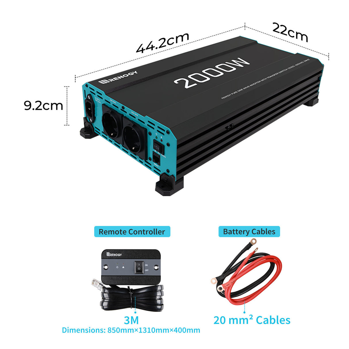 2000W 12V Solar Inverter Pure Sine Wave DC to AC for Camper Van Motorhome Off-Grid