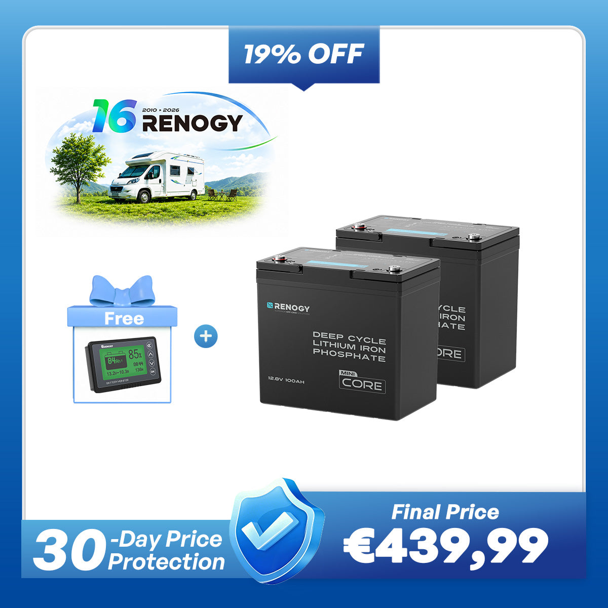 Core Mini - 12V 100Ah LiFePO4 Battery w/ Low-Temperature Protection