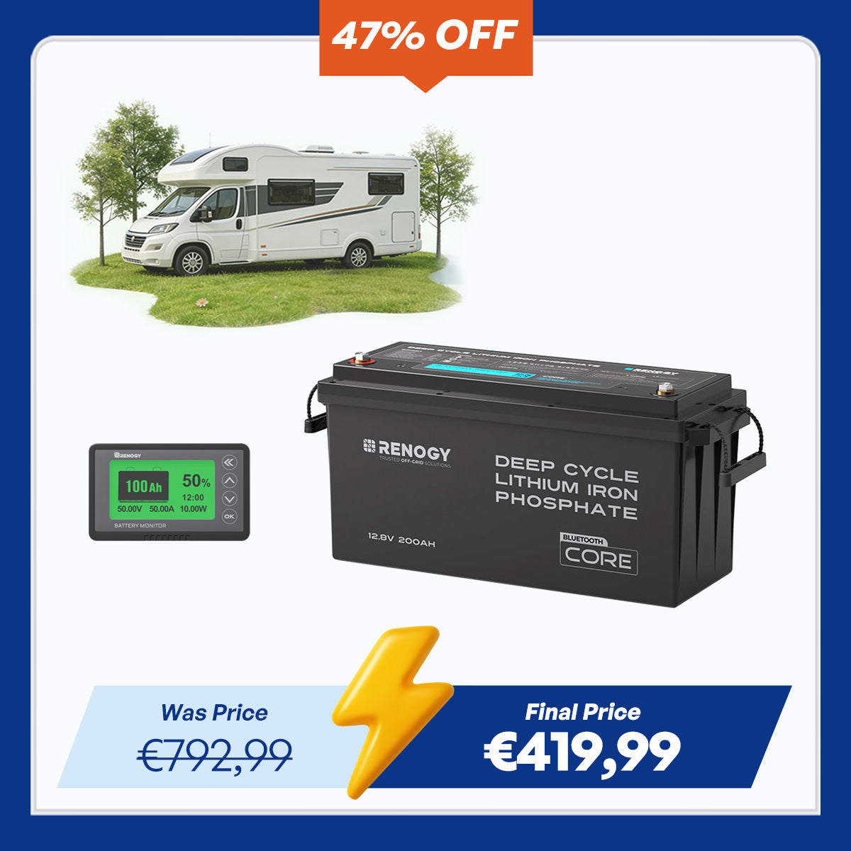 Core - 12V 200Ah Lithium Iron Phosphate Battery w/ Bluetooth