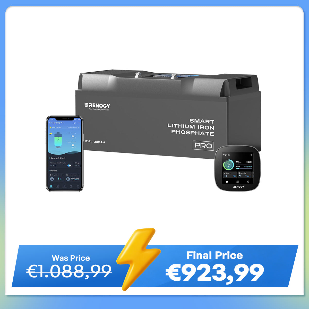 12V 200Ah Pro Smart Lithium LiFePO4 Battery w/ Bluetooth & Self-heating Function