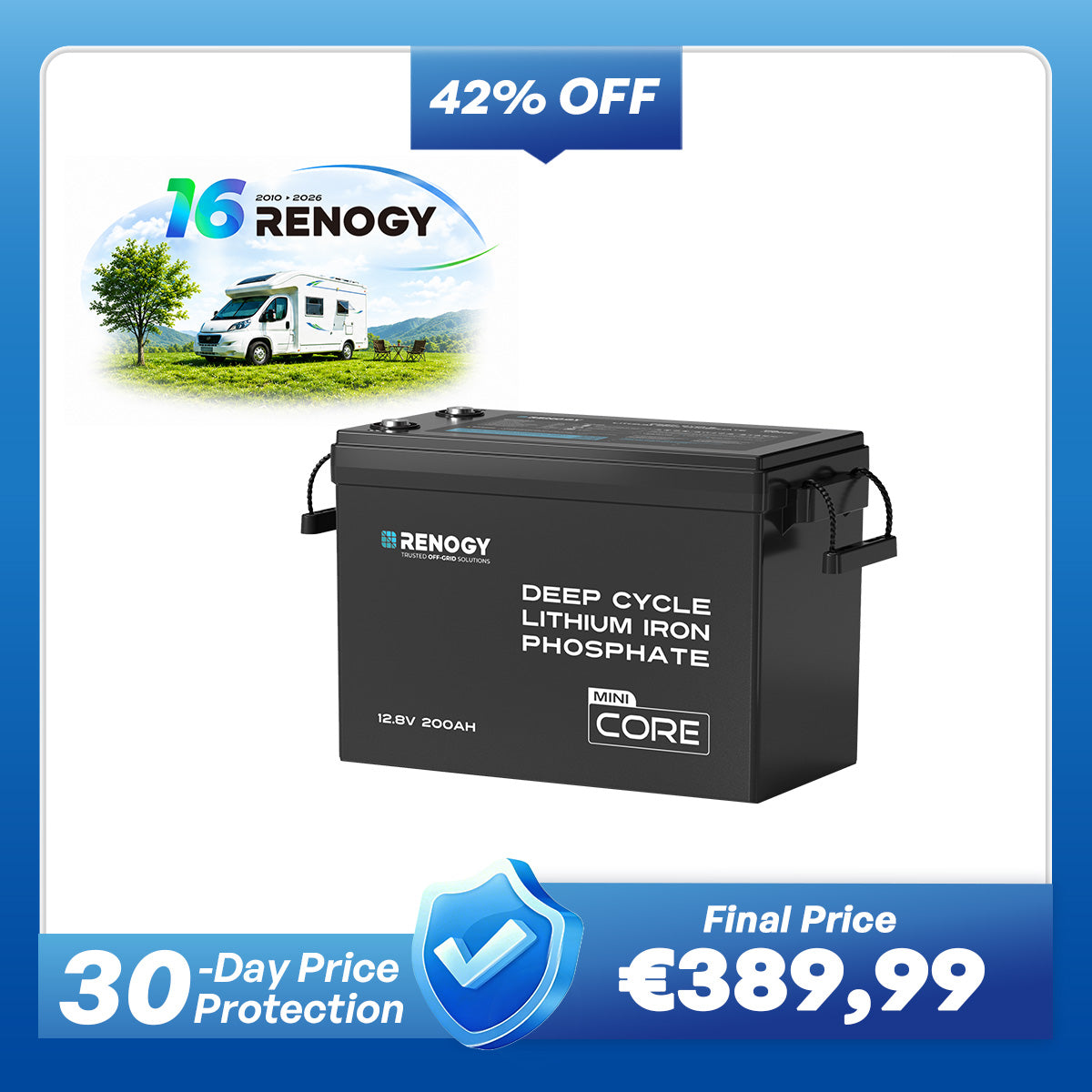 Core Mini - 12V 200Ah LiFePO4 Battery w/ Low-Temperature Protection