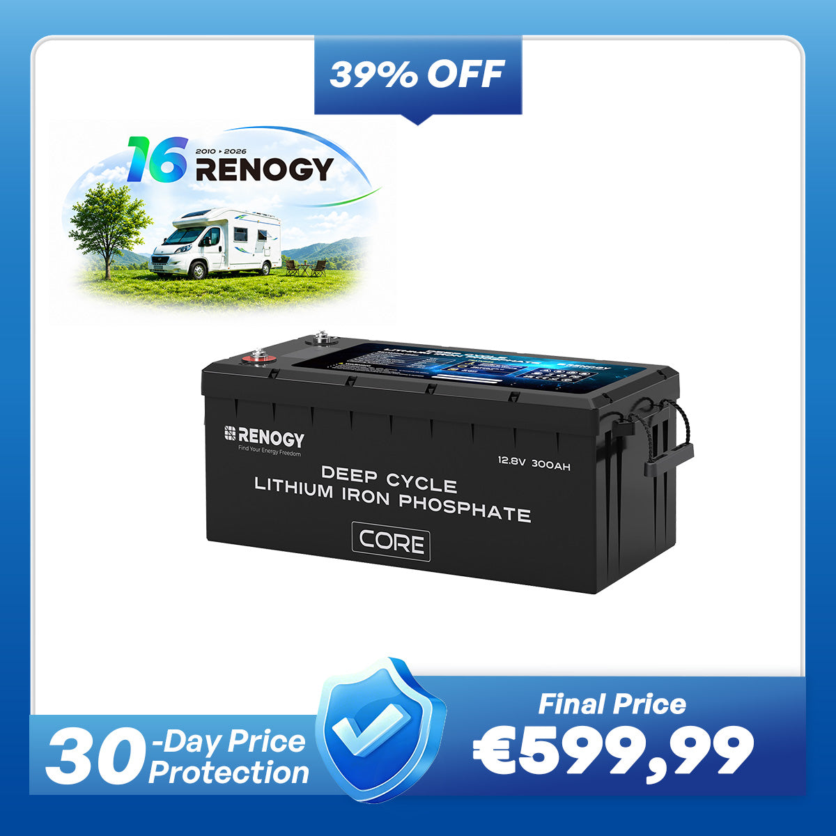 12V 300Ah Core Series Deep Cycle Lithium Iron Phosphate Battery w/Self-Heating New Version