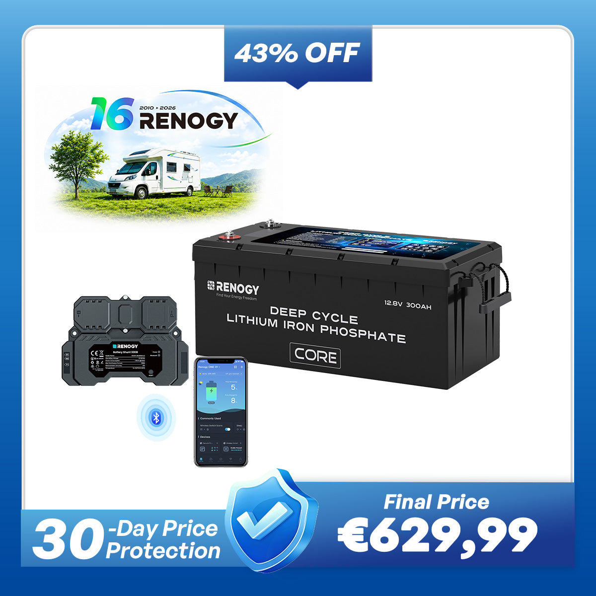 12V 300Ah Core Series Deep Cycle Lithium Iron Phosphate Battery w/Self-Heating New Version