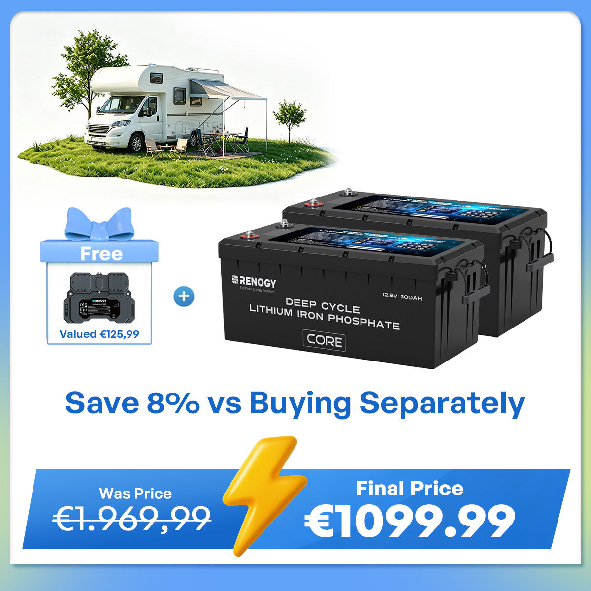 12V 300Ah Core Series Deep Cycle Lithium Iron Phosphate Battery w/Self-Heating New Version