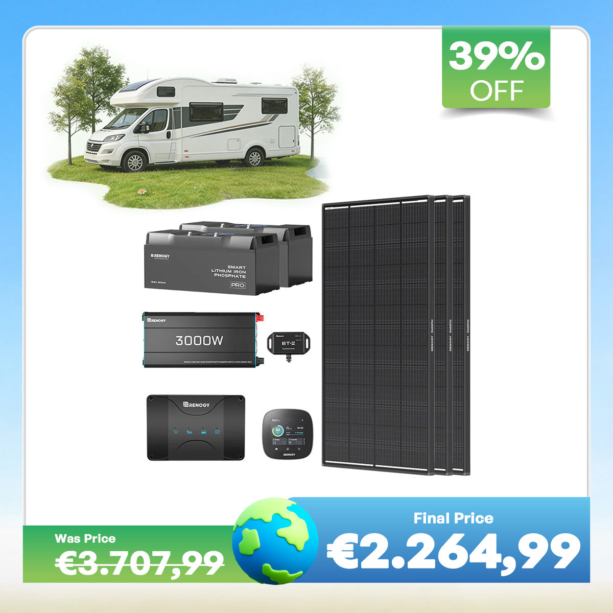 5,12Kwh Caravan Power System | 3000W inverter, 50A Battery Charger
