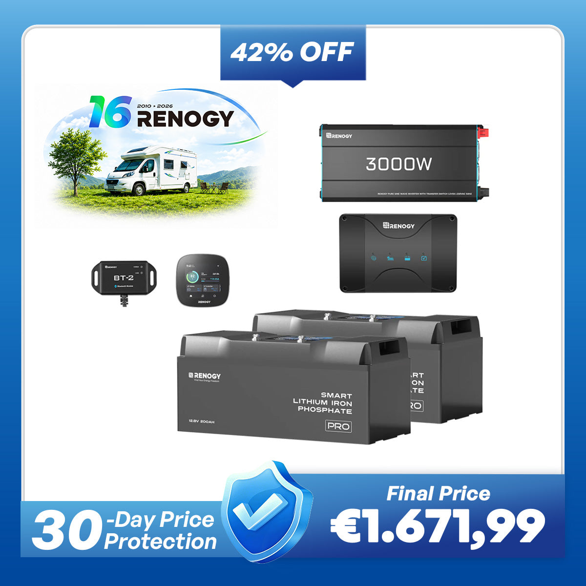 5,12Kwh Caravan Power System | 3000W inverter, 50A Battery Charger