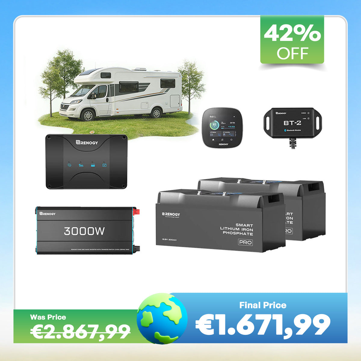 5,12Kwh Caravan Power System | 3000W inverter, 50A Battery Charger