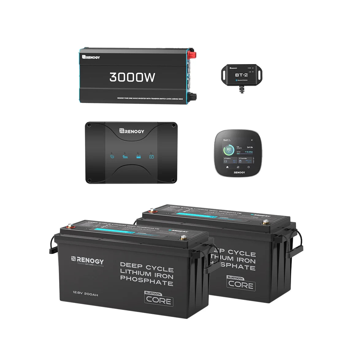 5,12kWh Caravan Power System | 3000W Inverter (EU Plug, 2-Pin), 200Ah Lithium Battery x2
