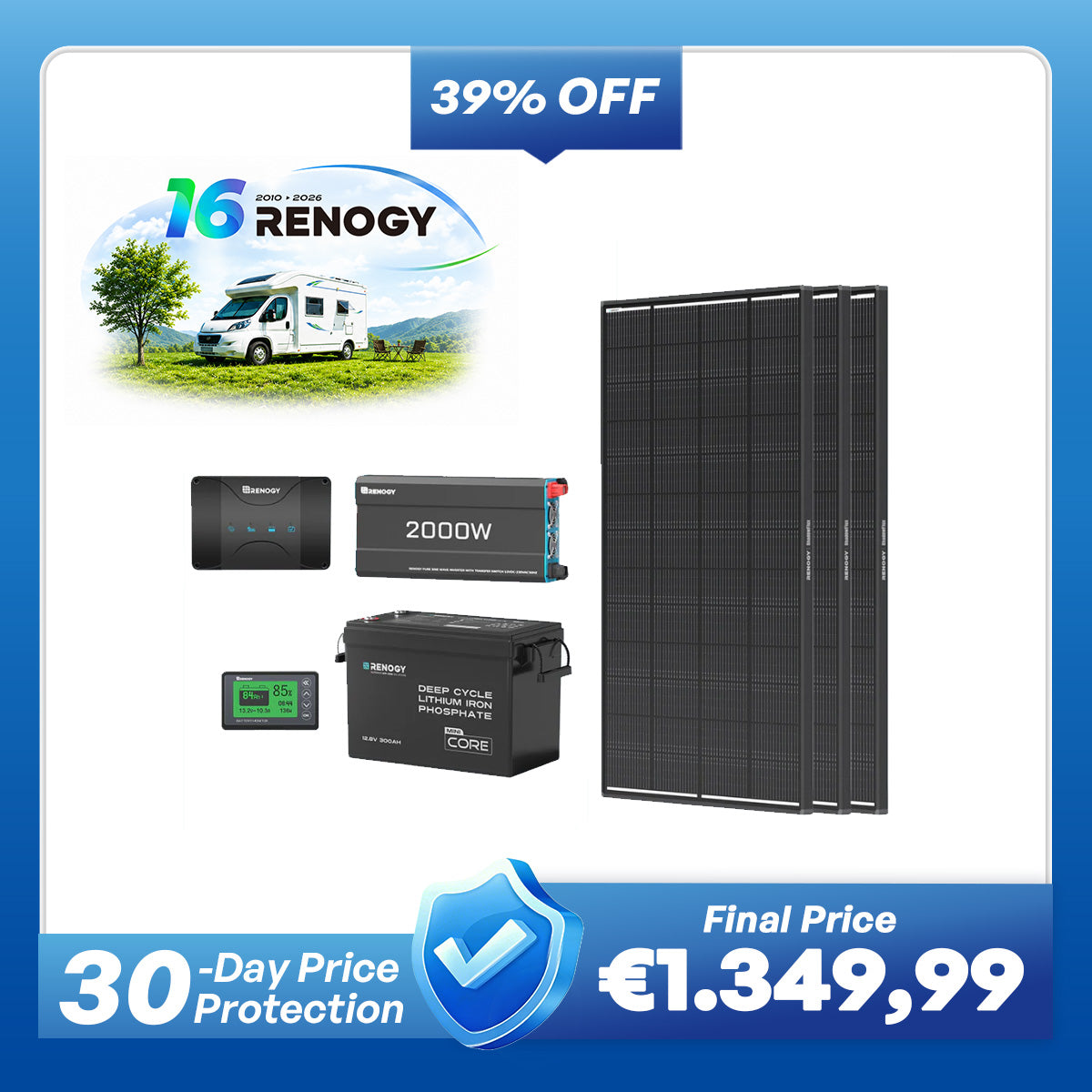 3,84Kwh Caravan Power System| 2000W Inverter, 50A Battery Charger