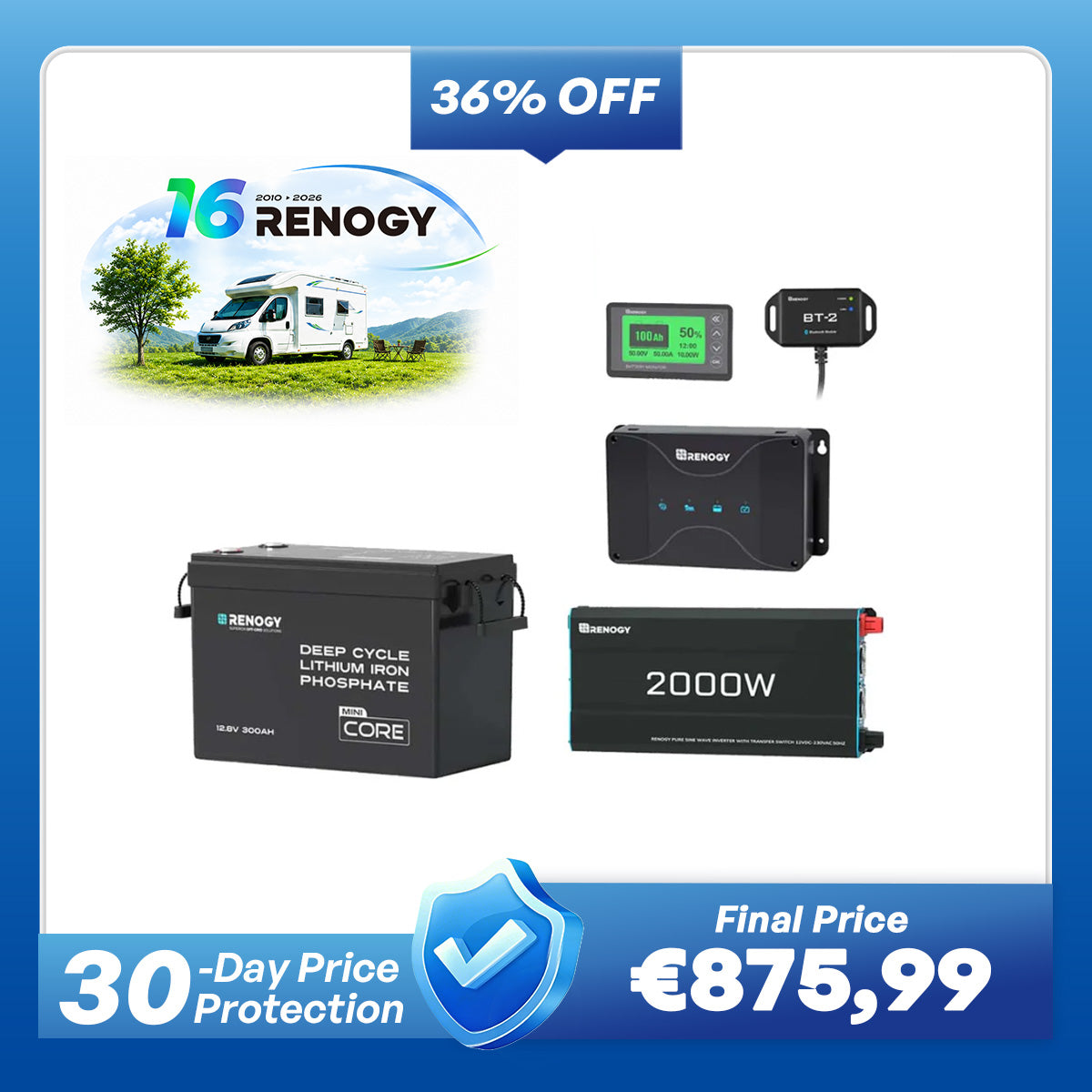 3,84Kwh Caravan Power System| 2000W Inverter, 50A Battery Charger