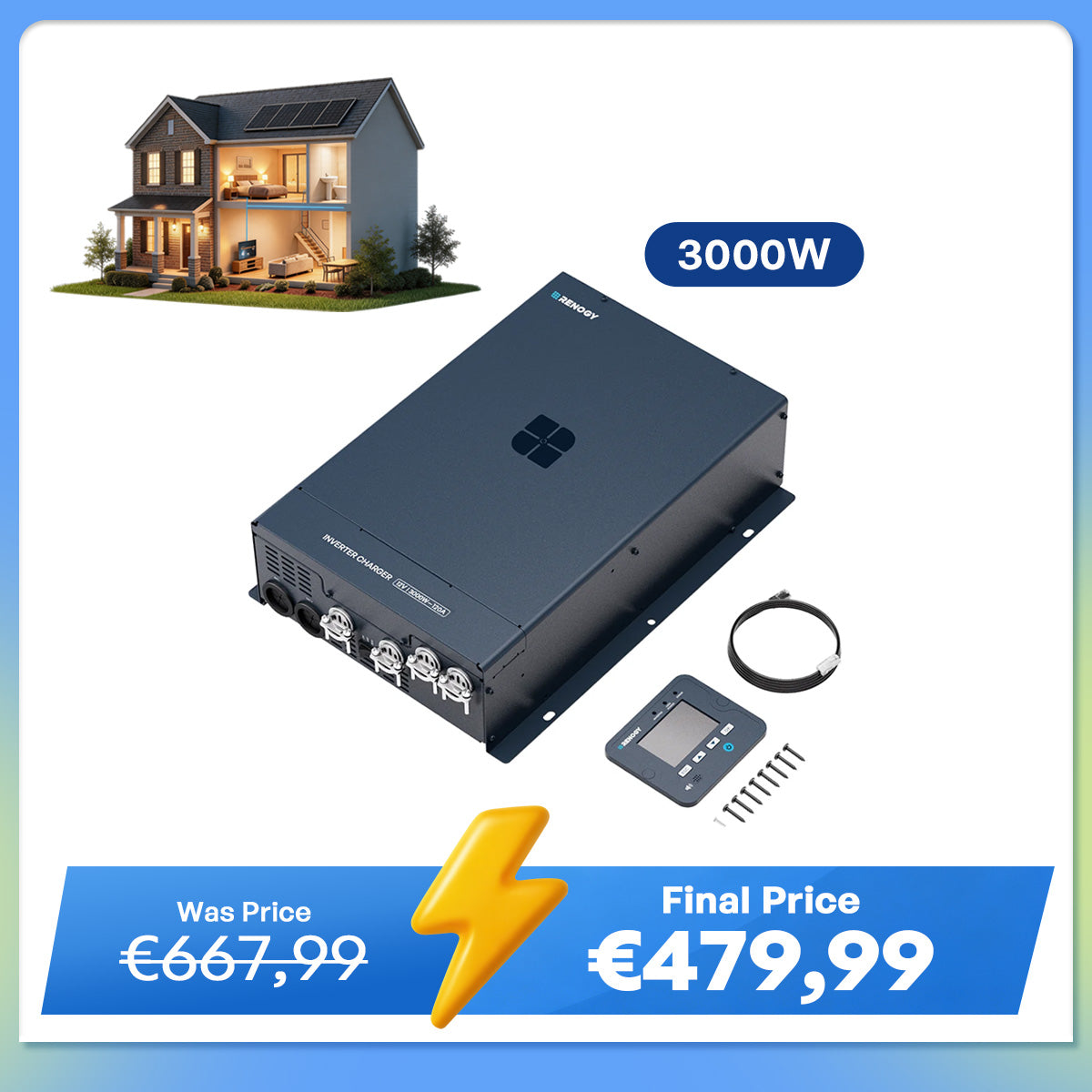 12V 3000W HF Inverter Charger Pure Sine Wave High-Frequency