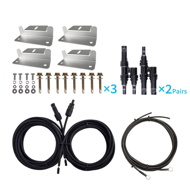 Wiring and Mounting Kit For Three Solar Panels Setup