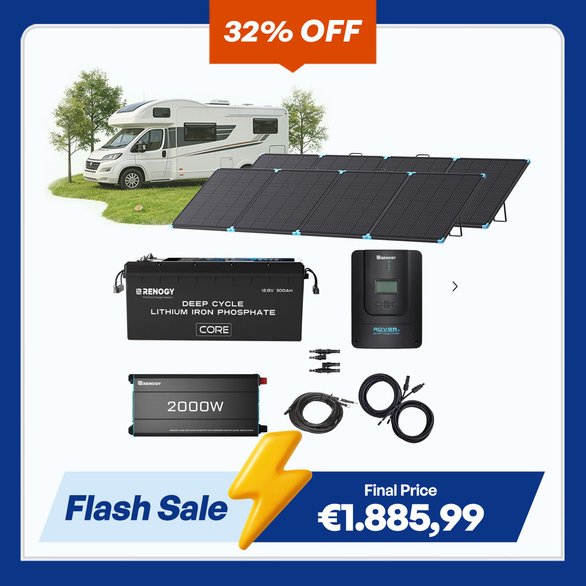4kWh Portable Home Backup System 800W portable solar panel 12V 300Ah Lithium Battery 2000W pure sine wave invterter