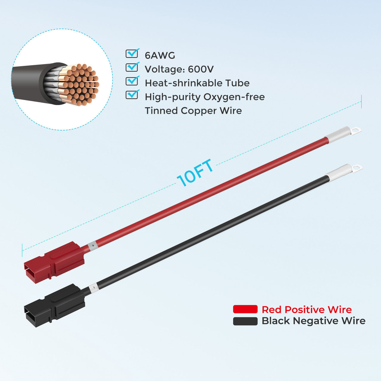 Renogy 10FT 6AWG Anderson Adapter Cable(Anderson PP75 - Ring Lug)