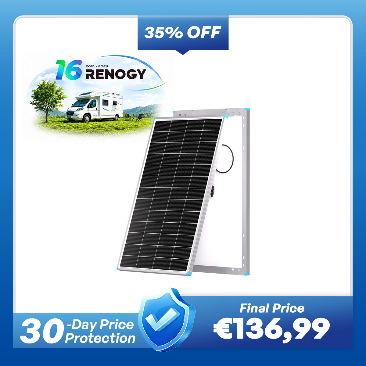 N-Type 16BB Rigid Solar Panel 200W/175W/100W
