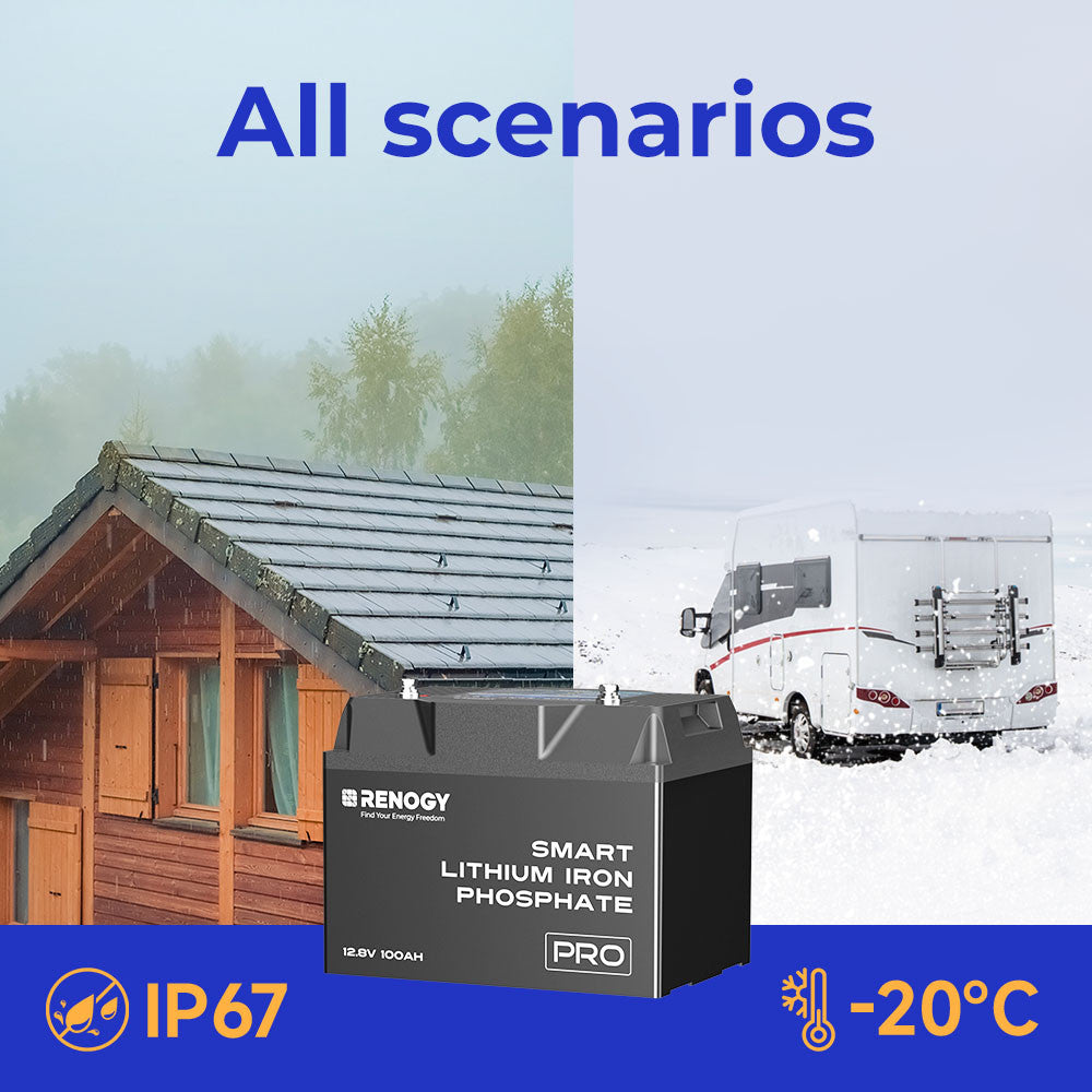 12V 100Ah Pro Deep Cycle Lithium Iron Phosphate Battery self-heating w/Bluetooth