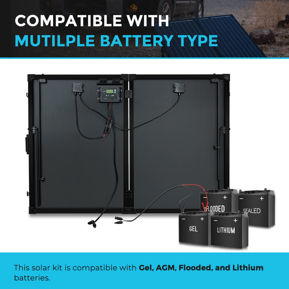 100 Watt 12 Volt Monocrystalline Foldable Portable Solar Suitcase with Voyager Waterproof Charge Controller