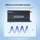 2000W 12V Solar Inverter Pure Sine Wave DC to AC for Camper Van Motorhome Off-Grid