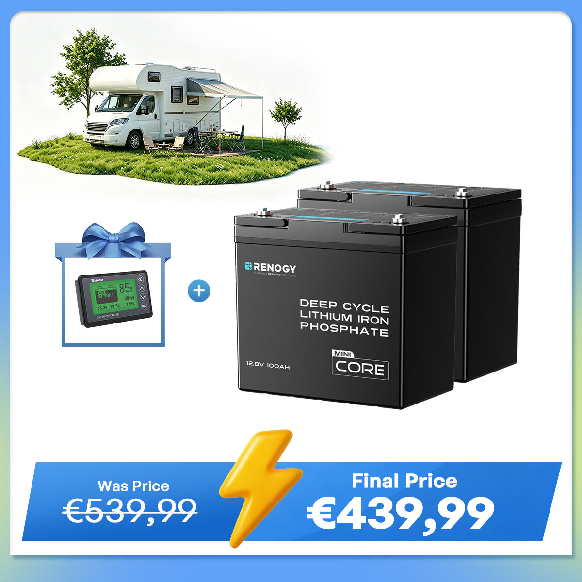 Core Mini - 12V 100Ah LiFePO4 Battery w/ Low-Temperature Protection
