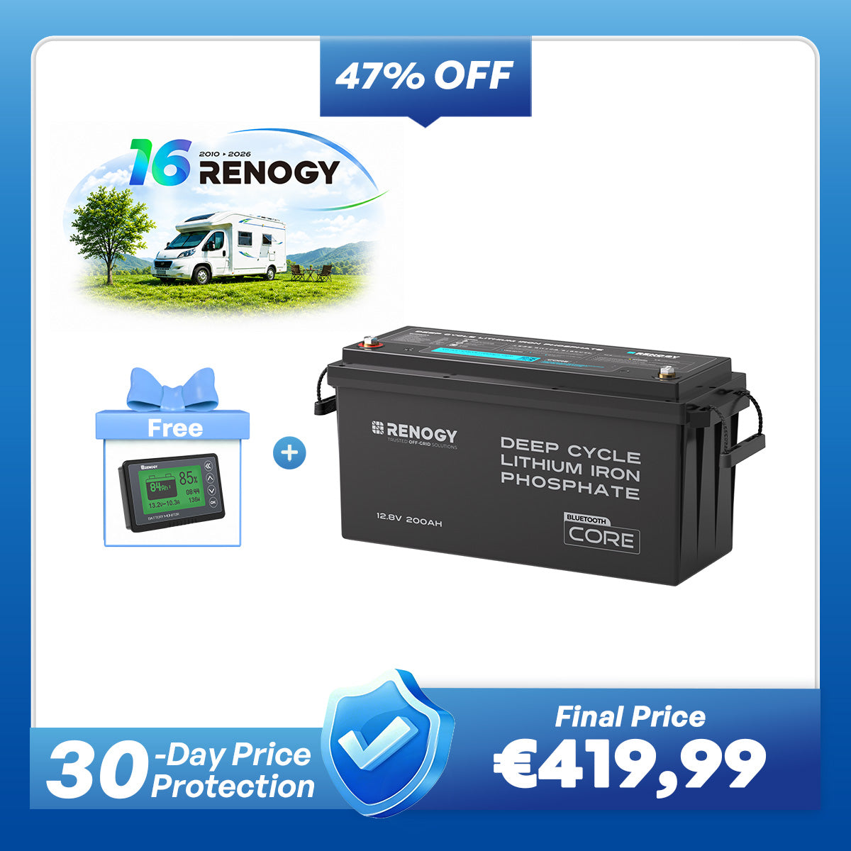 Core - 12V 200Ah Lithium Iron Phosphate Battery w/ Bluetooth
