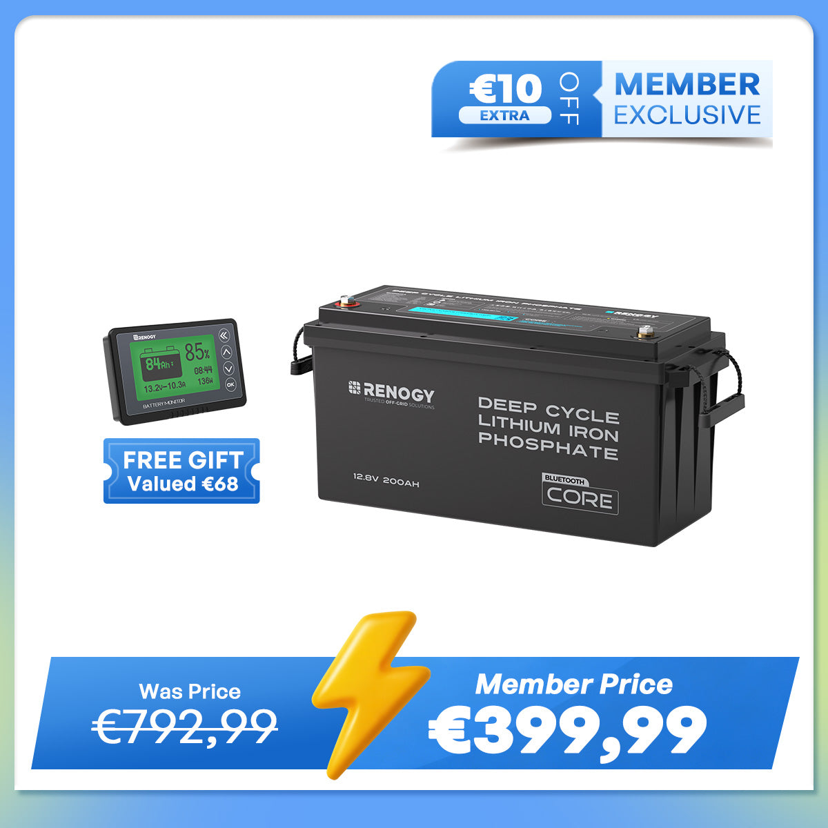 Core - 12V 200Ah Lithium Iron Phosphate Battery w/ Bluetooth