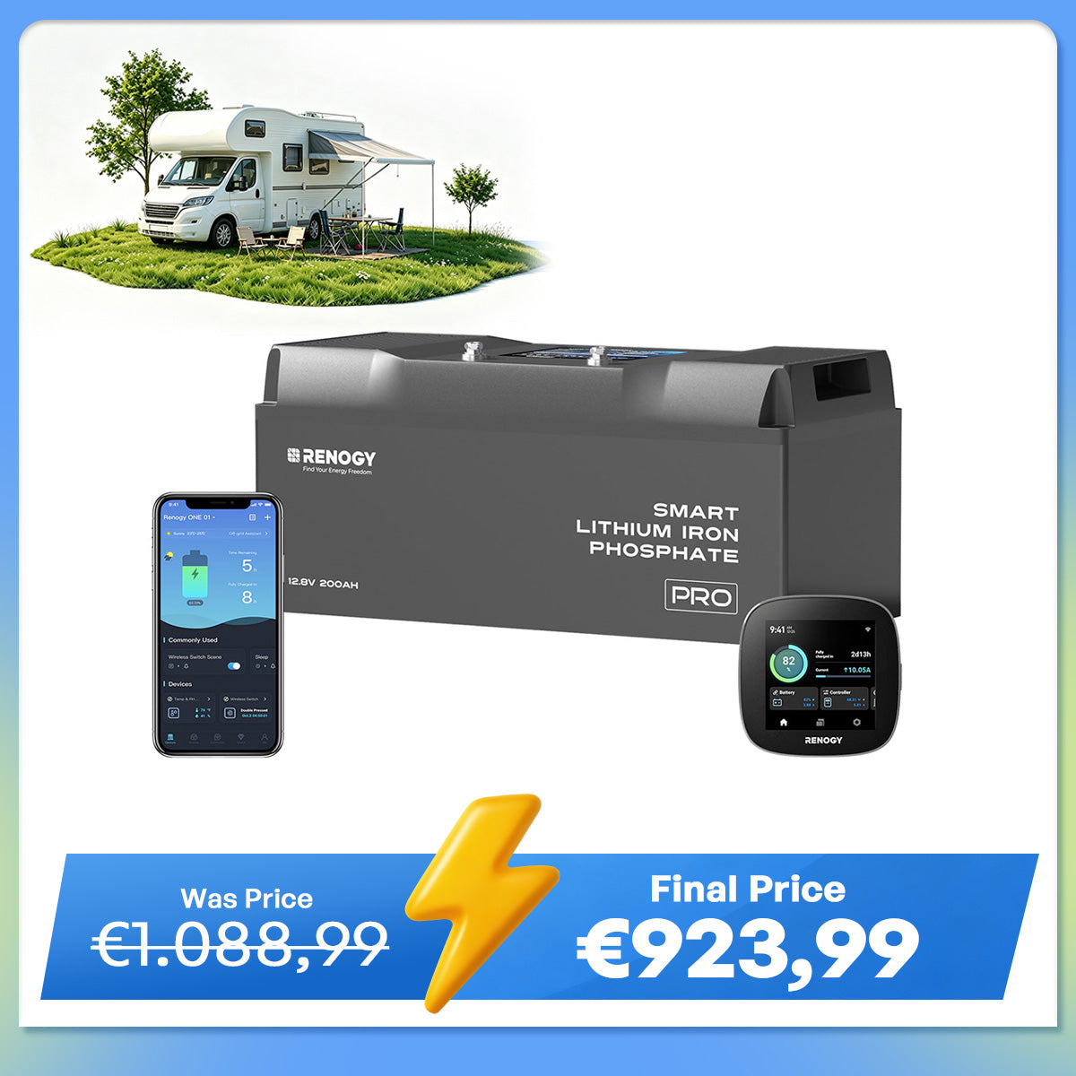 12V 200Ah Pro Smart Lithium LiFePO4 Battery w/ Bluetooth & Self-heating Function
