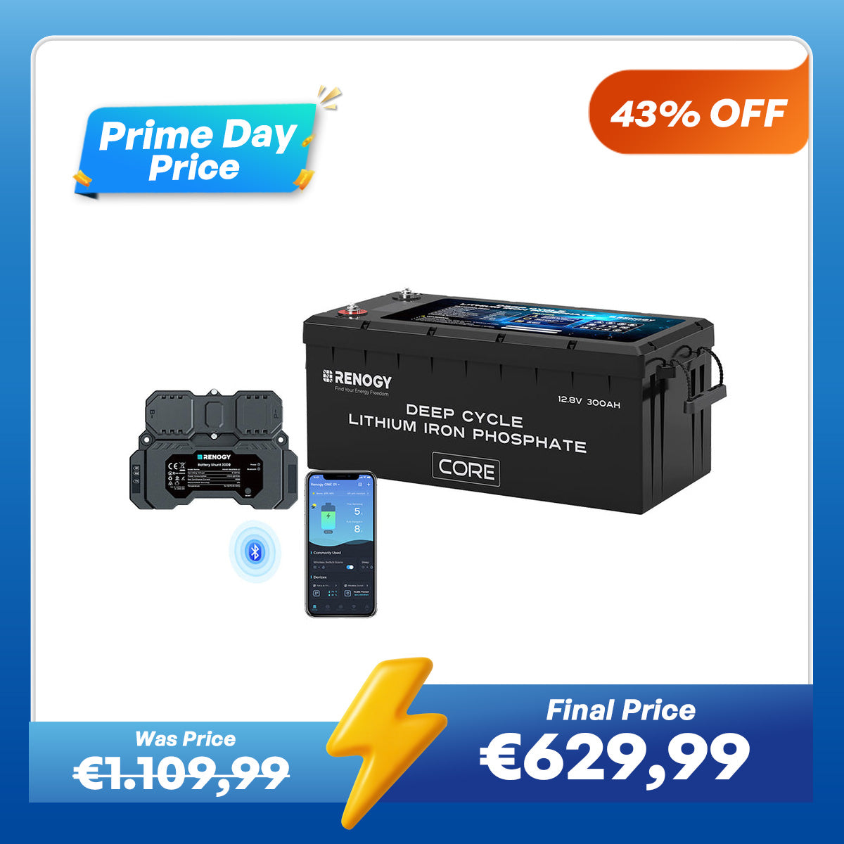 12V 300Ah Core Series Deep Cycle Lithium Iron Phosphate Battery w/Self-Heating New Version
