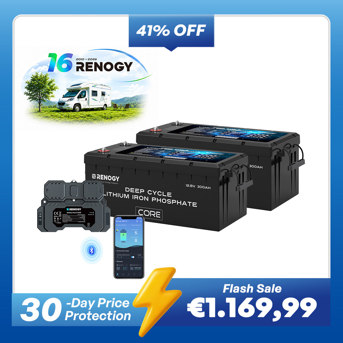 12V 300Ah Core Series Deep Cycle Lithium Iron Phosphate Battery w/Self-Heating New Version