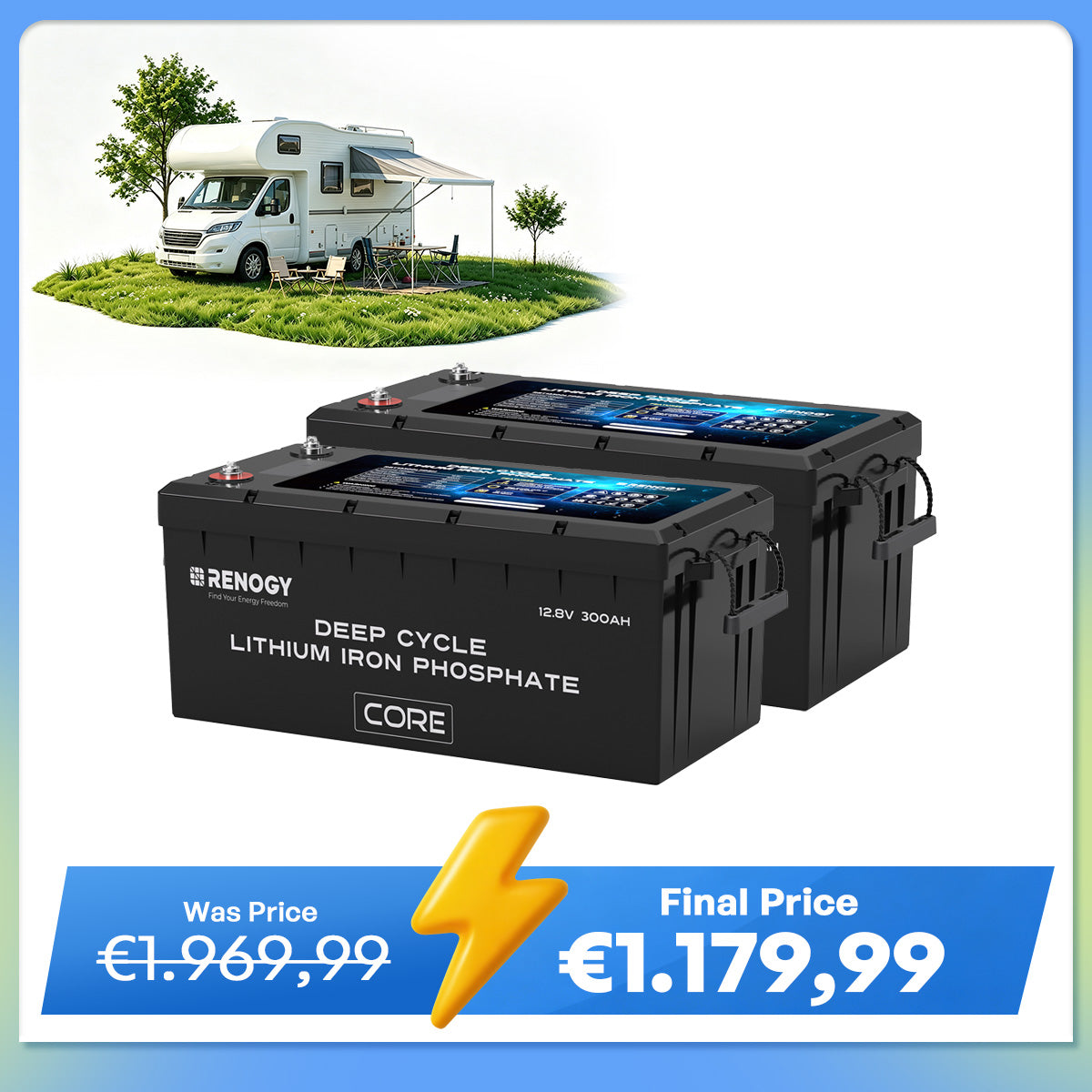 12V 300Ah Core Series Deep Cycle Lithium Iron Phosphate Battery w/Self-Heating New Version