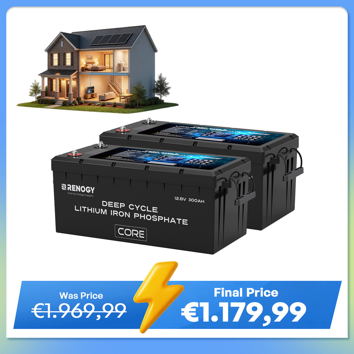 12V 300Ah Core Series Deep Cycle Lithium Iron Phosphate Battery w/Self-Heating New Version