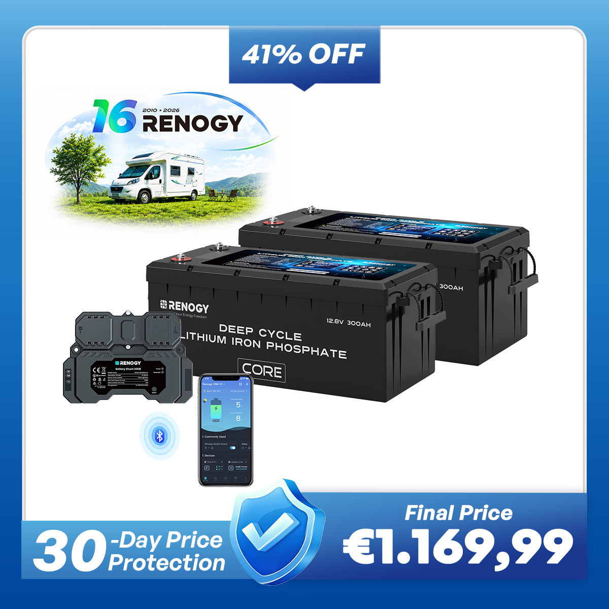 12V 300Ah Core Series Deep Cycle Lithium Iron Phosphate Battery w/Self-Heating New Version