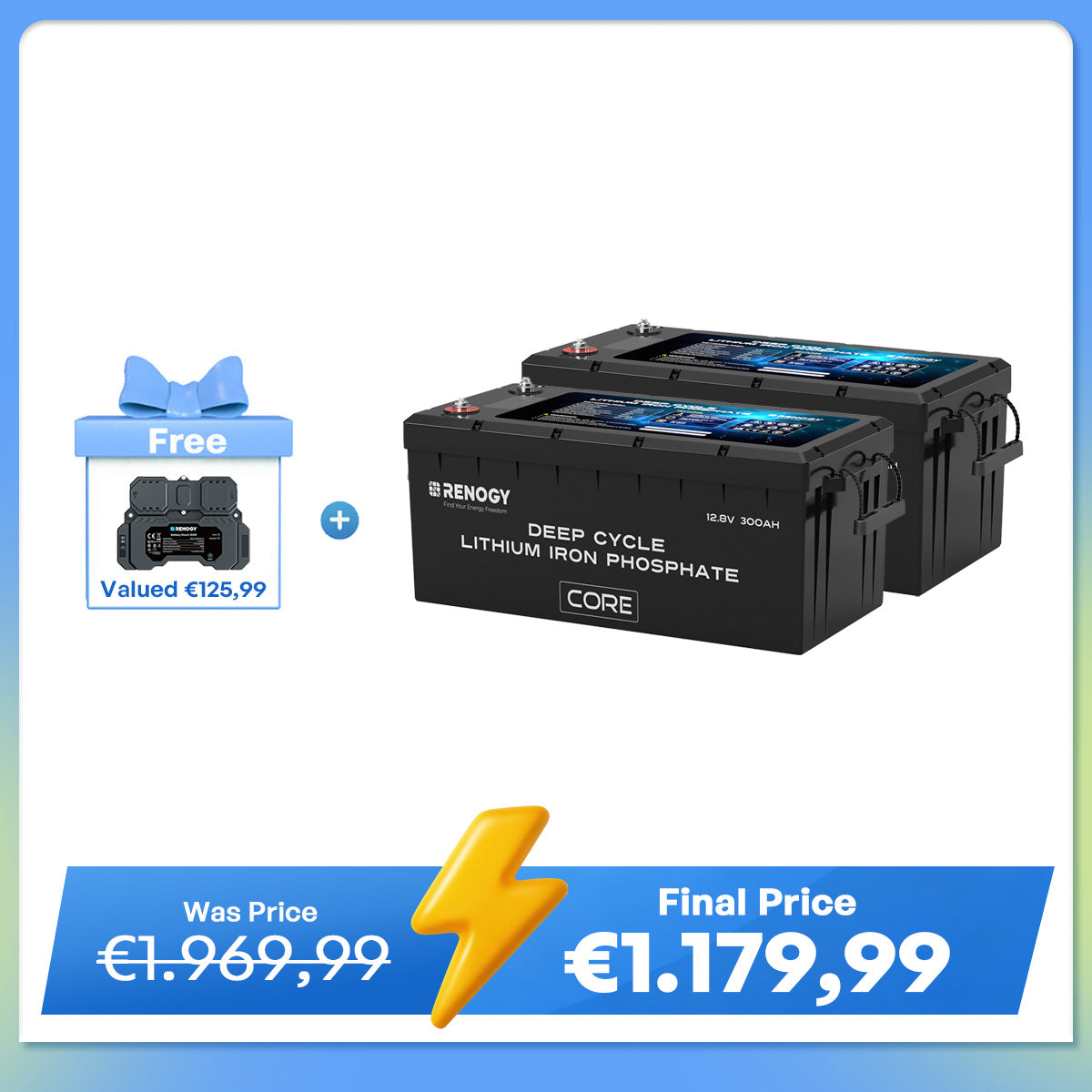 12V 300Ah Core Series Deep Cycle Lithium Iron Phosphate Battery w/Self-Heating New Version