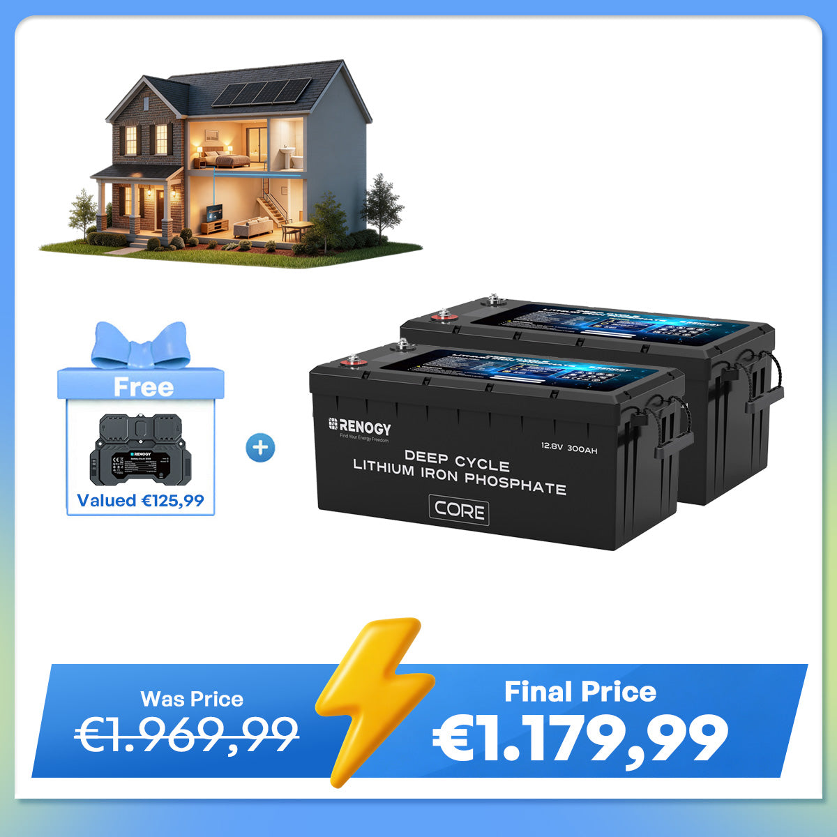 12V 300Ah Core Series Deep Cycle Lithium Iron Phosphate Battery w/Self-Heating New Version