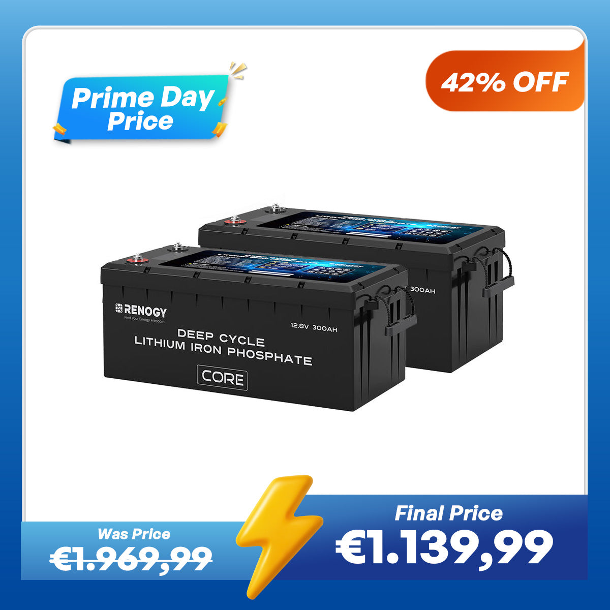 12V 300Ah Core Series Deep Cycle Lithium Iron Phosphate Battery w/Self-Heating New Version