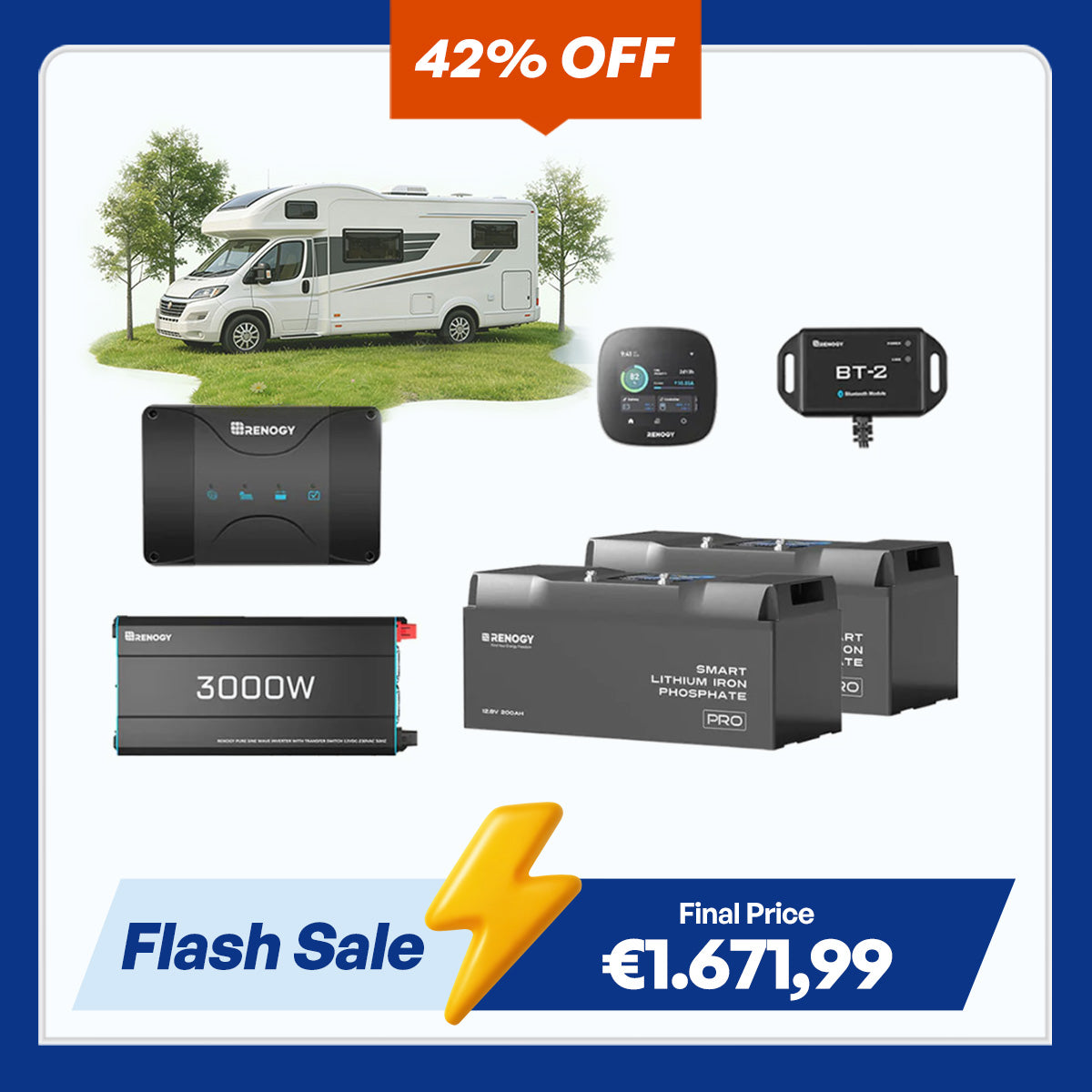 5,12Kwh Caravan Power System | 3000W inverter, 50A Battery Charger