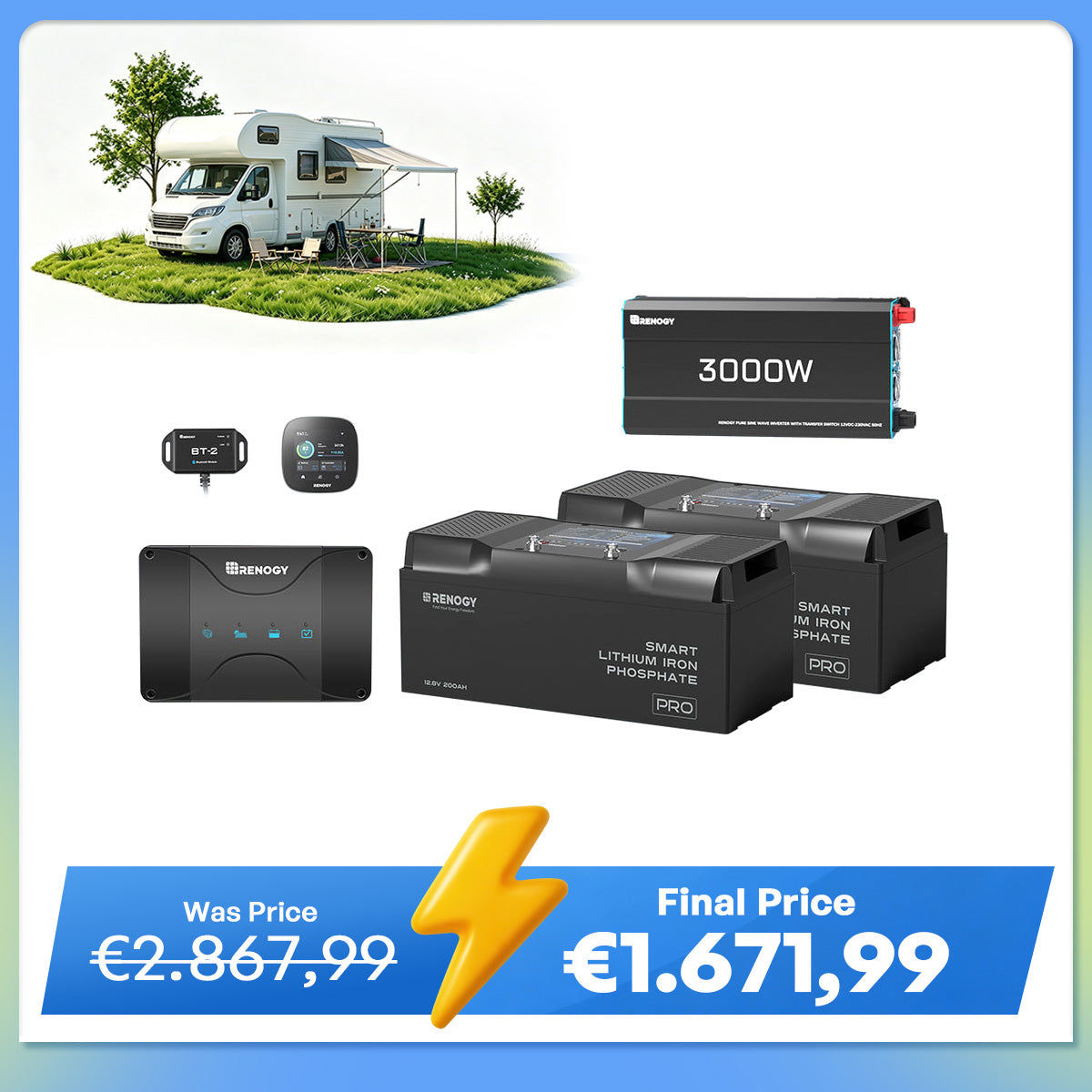 5,12Kwh Caravan Power System | 3000W inverter, 50A Battery Charger