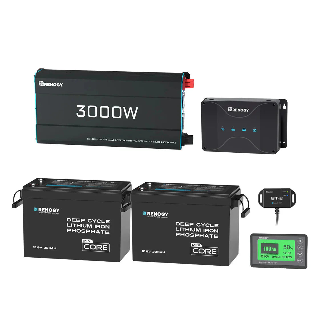 5,12kWh Caravan Power System | 3000W Inverter (EU Plug, 2-Pin), 200Ah Lithium Battery x2