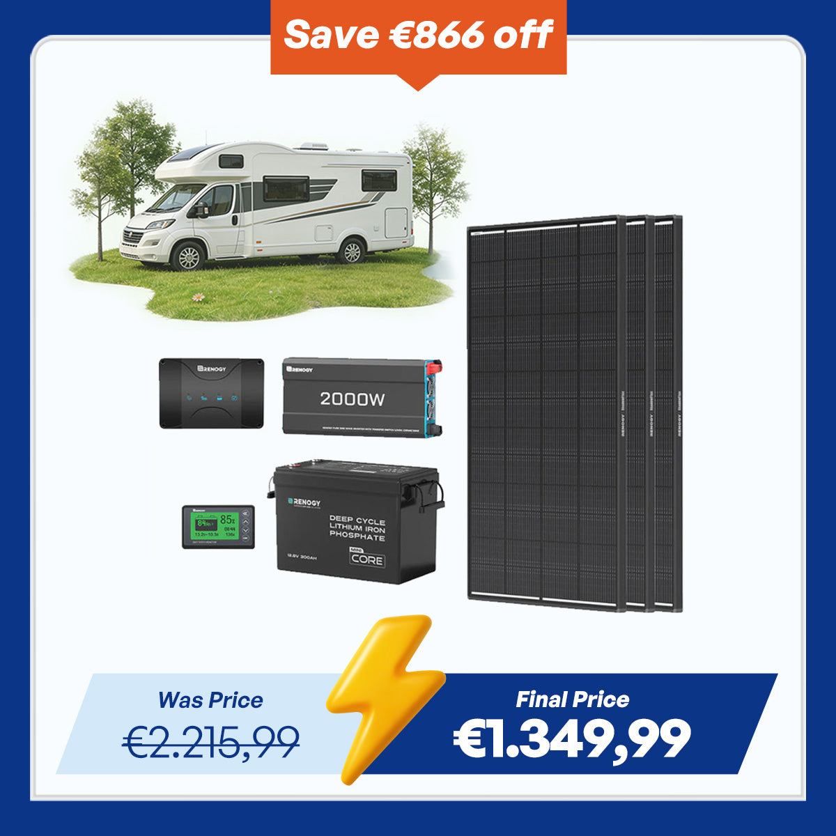 3,84Kwh Caravan Power System| 2000W Inverter, 50A Battery Charger