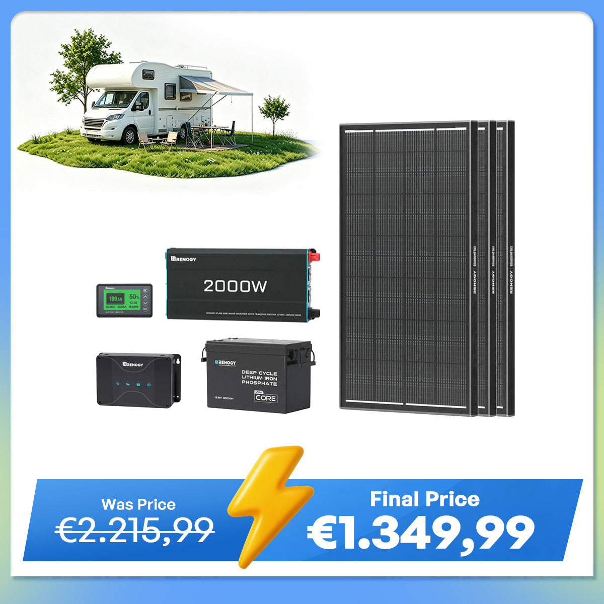 3,84Kwh Caravan Power System | 2000W Inverter, 50A Battery Charger
