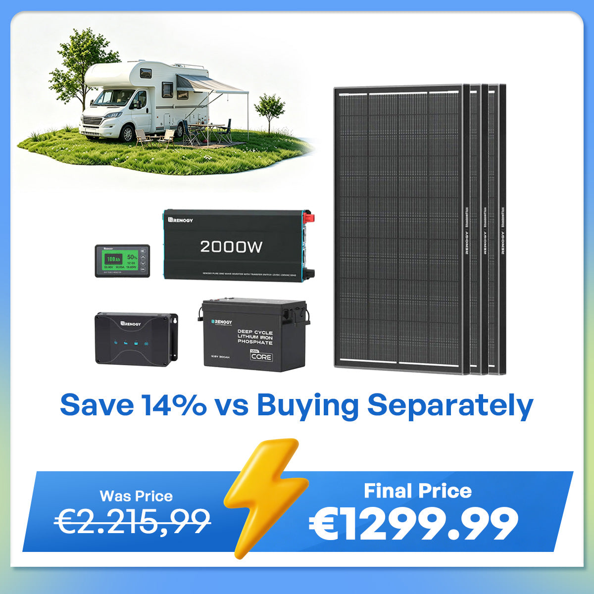 3,84Kwh Caravan Power System | 2000W Inverter, 50A Battery Charger