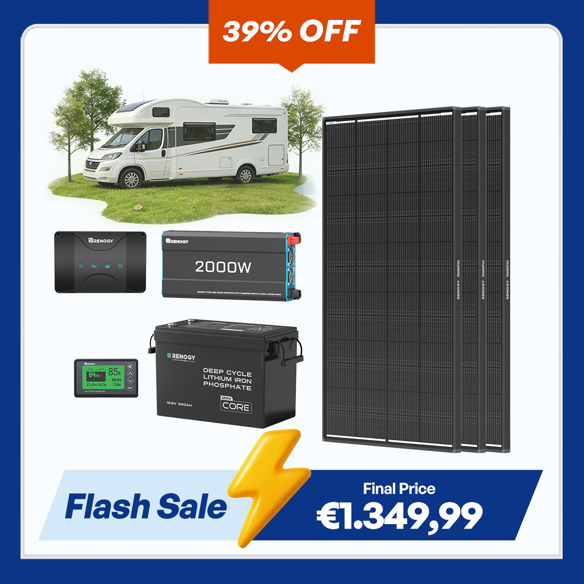 3,84Kwh Caravan Power System| 2000W Inverter, 50A Battery Charger