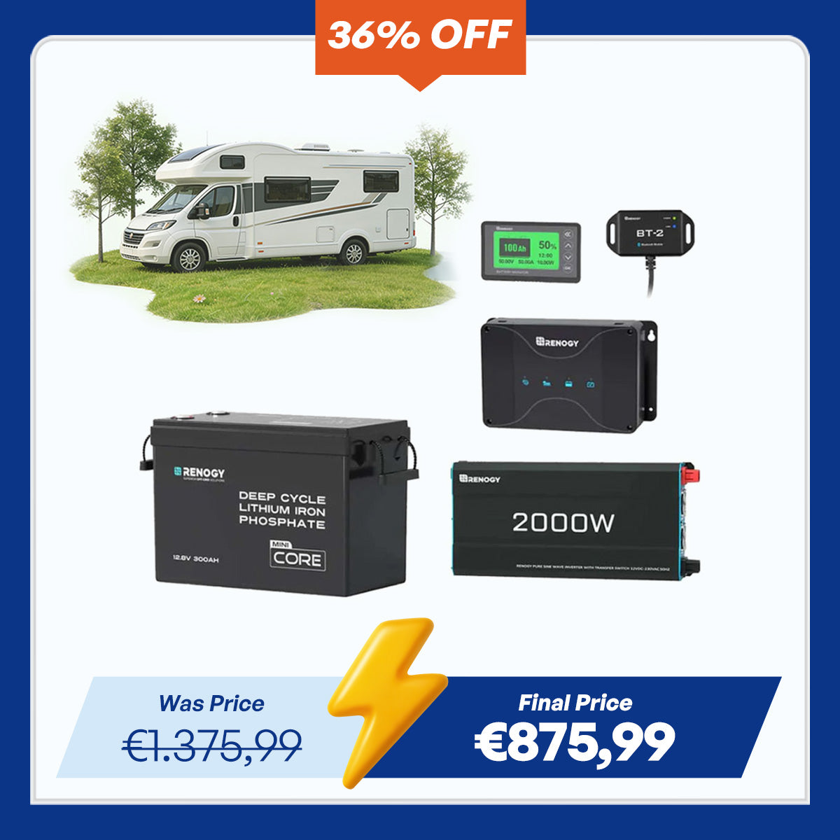 3,84Kwh Caravan Power System| 2000W Inverter, 50A Battery Charger
