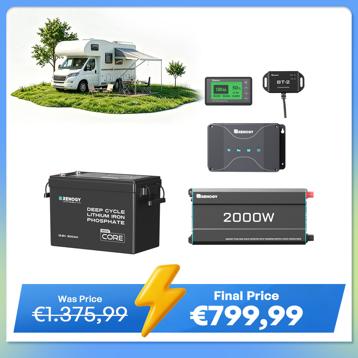 3,84Kwh Caravan Power System | 2000W Inverter, 50A Battery Charger