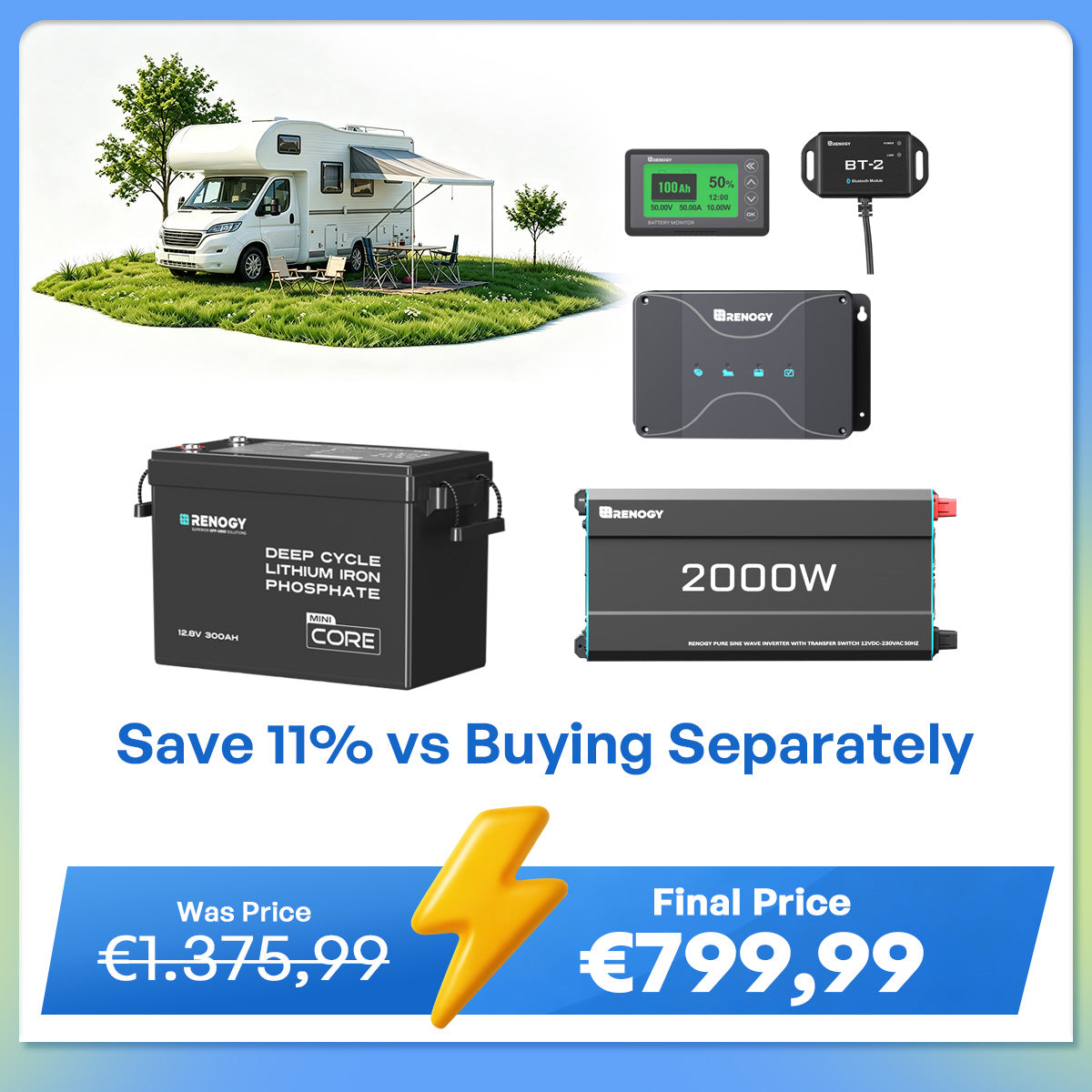 3,84Kwh Caravan Power System | 2000W Inverter, 50A Battery Charger