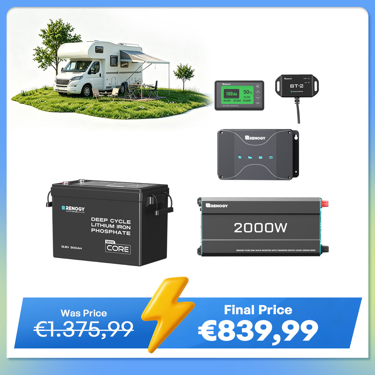 3,84Kwh Caravan Power System | 2000W Inverter, 50A Battery Charger