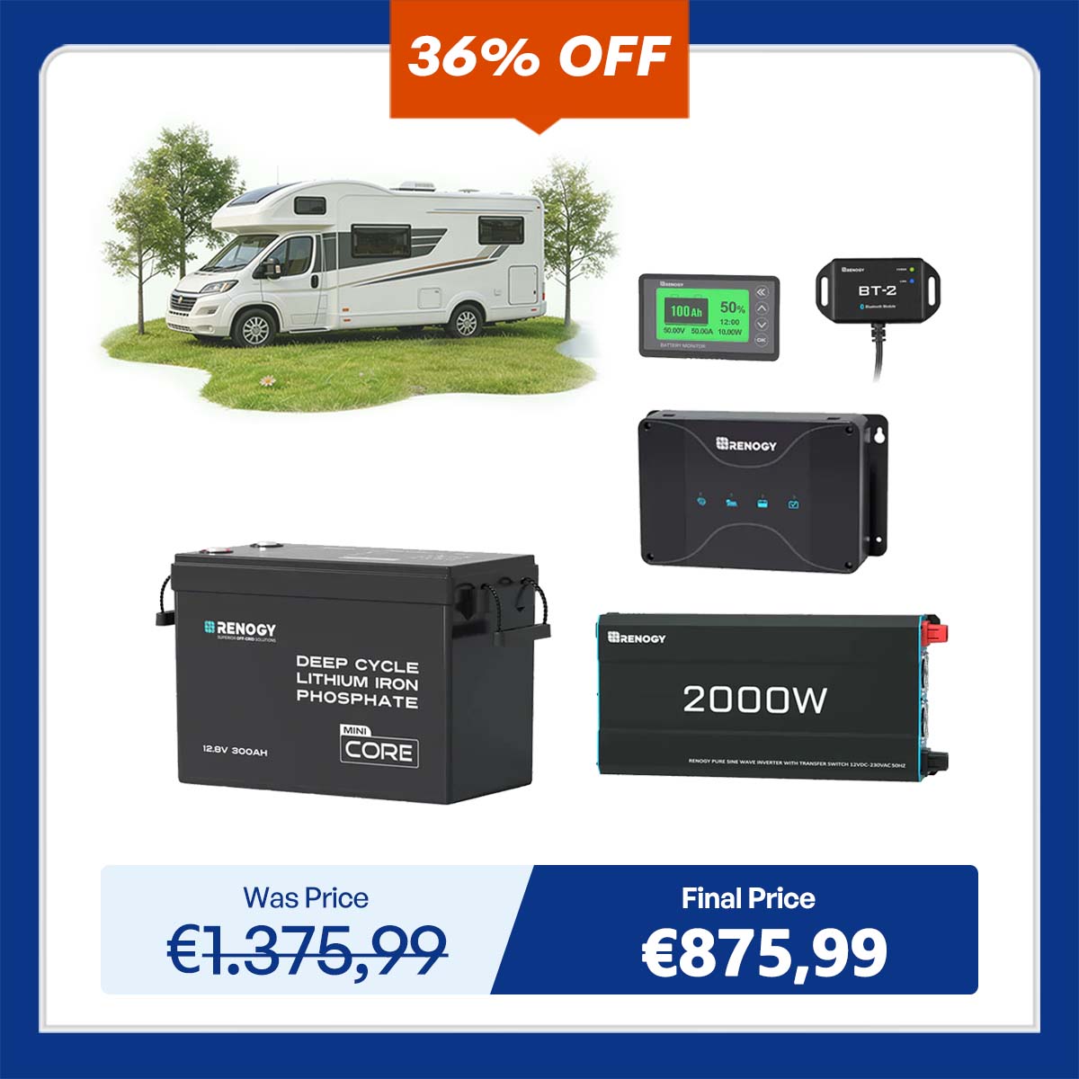 3,84Kwh Caravan Power System| 2000W Inverter, 50A Battery Charger