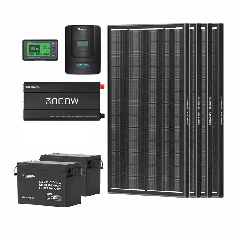 7,68Kwh Off-Grid Power System | 3000W Inverter, 300Ah Lithium Battery x2